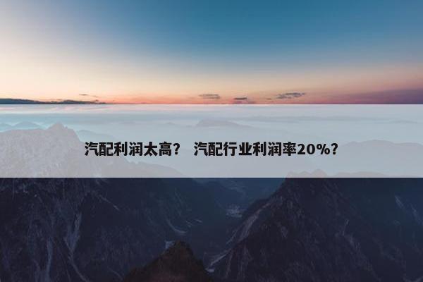 汽配利润太高？ 汽配行业利润率20%？