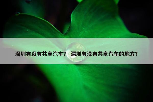 深圳有没有共享汽车？ 深圳有没有共享汽车的地方？